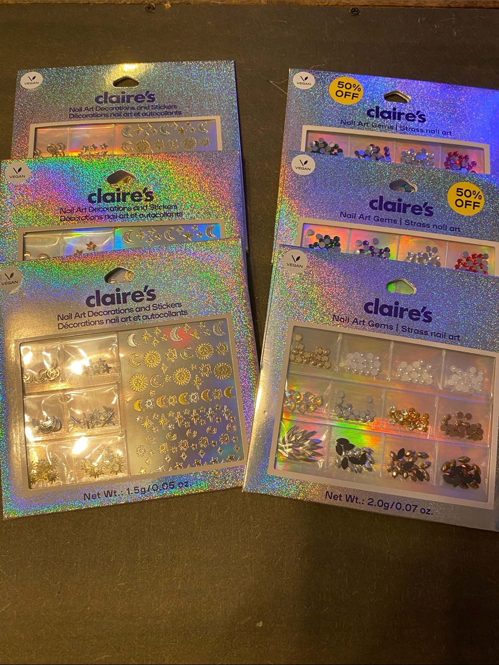 Claire’s Nail Art Gems 6 Packs NEW